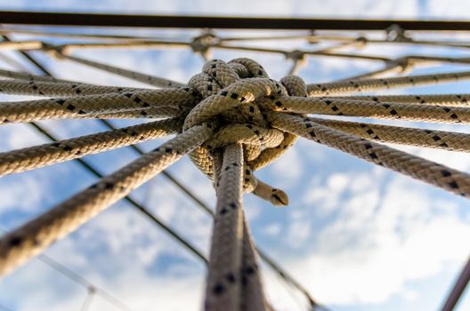 many ropes and one big knot close up