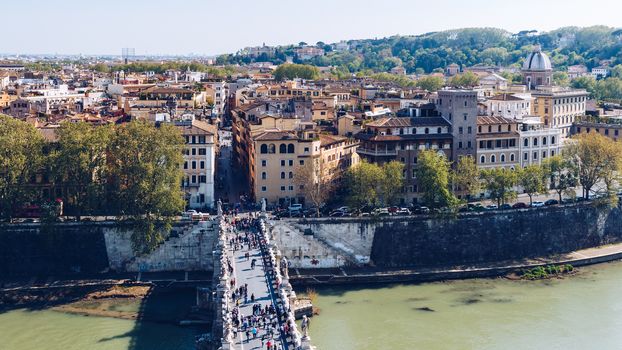 View of the historical center of Rome with the classic historical buildings. Italy