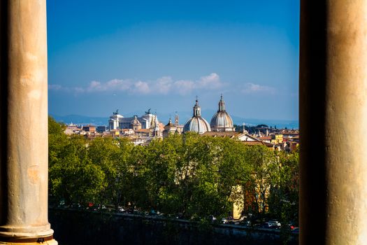 View of the historical center of Rome with the classic historical buildings. Italy