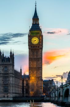 Big Ben, London, UK. A view of the popular London landmark, the clock tower known as Big Ben.