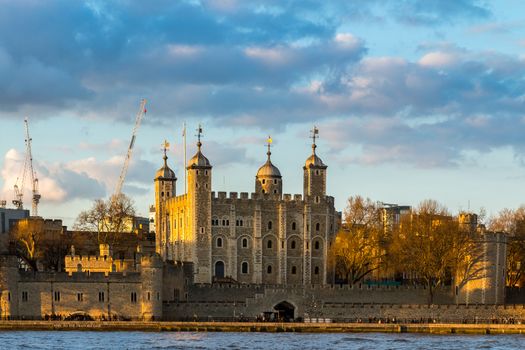 Tower of London located on the north bank of the River Thames in central London, UK