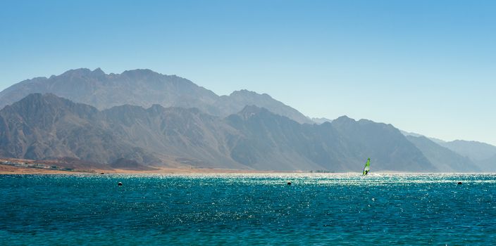 landscape sea and high rocky mountains on the coast in Egypt