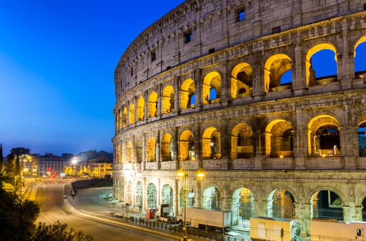 View of Colosseum in Rome at sunrise, Italy, Europe