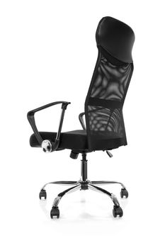 Graphic resources - back profile view of a black modern premium office chair isolated on white background (high details)