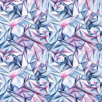 Watercolor hand painted faceted round diamond crystals. Abstract seamless pattern.