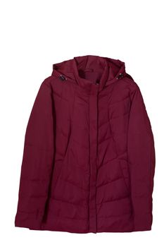 Comfortable and warm women's demi-season jacket with hood and clasp Burgundy color.