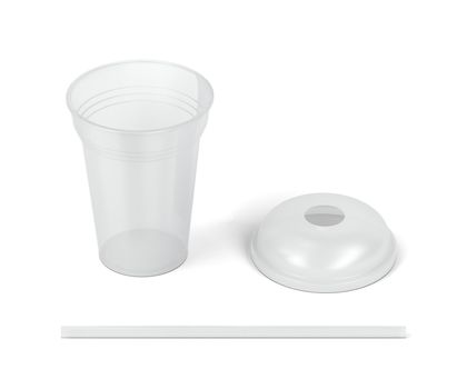 Empty plastic cup with lid and straw for cold drinks