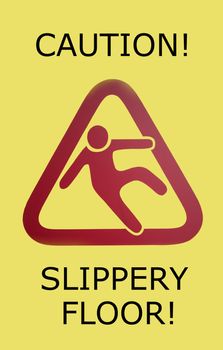 Warning sign that pedestrians may fall on a slippery surface.