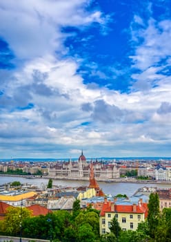 A view of Budapest, Hungary along the Danube River from Fisherman's Bastion.