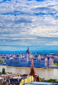 A view of Budapest, Hungary along the Danube River from Fisherman's Bastion.