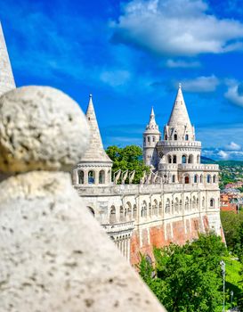 Fisherman's Bastion, located in the Buda Castle complex, in Budapest, Hungary.