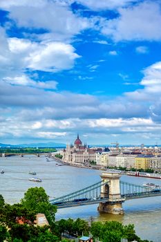 A view of Budapest, Hungary along the Danube River from Fisherman's Bastion.