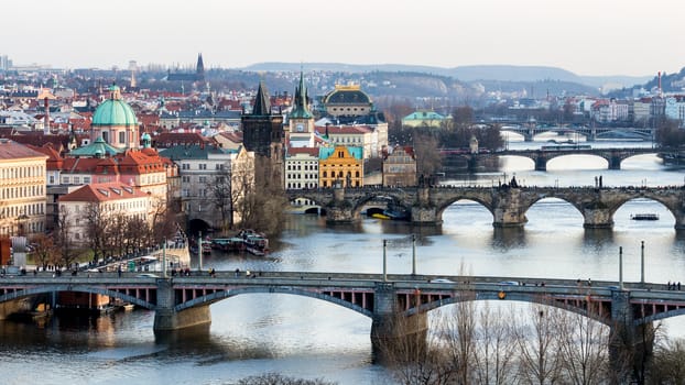 Prague panorama city skyline and Charles Bridge, Prague, Czech Republic