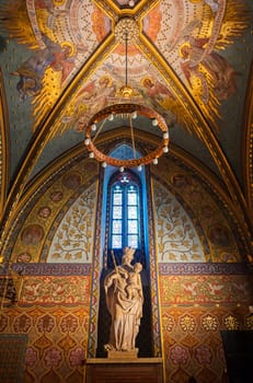 Budapest, Hungary - May 24, 2019 - The interior of the Church of the Assumption of the Buda Castle, more commonly known as the Matthias Church, located in Budapest, Hungary.