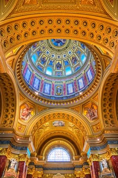 Budapest, Hungary - May 22, 2019 - The interior of St. Stephen's Basilica located on the Pest side of Budapest, Hungary.