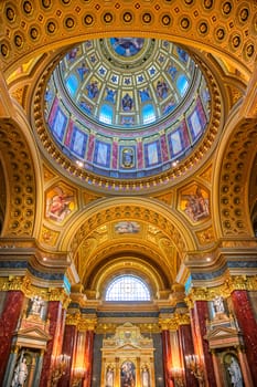 Budapest, Hungary - May 22, 2019 - The interior of St. Stephen's Basilica located on the Pest side of Budapest, Hungary.