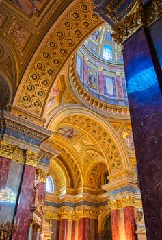 Budapest, Hungary - May 22, 2019 - The interior of St. Stephen's Basilica located on the Pest side of Budapest, Hungary.