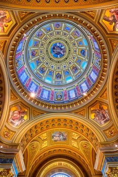 Budapest, Hungary - May 22, 2019 - The interior of St. Stephen's Basilica located on the Pest side of Budapest, Hungary.