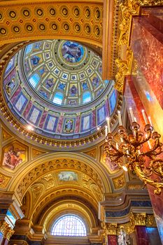 Budapest, Hungary - May 22, 2019 - The interior of St. Stephen's Basilica located on the Pest side of Budapest, Hungary.