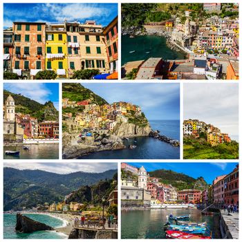 Collage of Cinque Terre photos in Italy (Vernazza, Manarola, Monterosso al Mare, Corniglia, Riomaggiore)