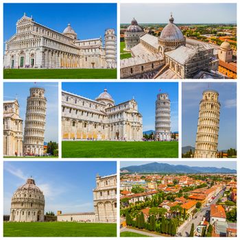 Collage of Pisa photos in Italy (Leaning Tower of Pisa, Piazza dei Miracoli, Pisa Cathedral)