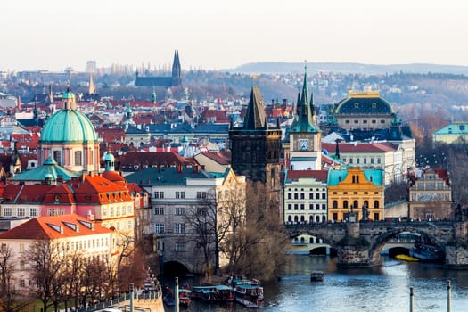 Prague panorama city skyline and Charles Bridge, Prague, Czech Republic