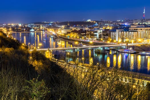Prague panorama city skyline at night, Prague, Czech Republic