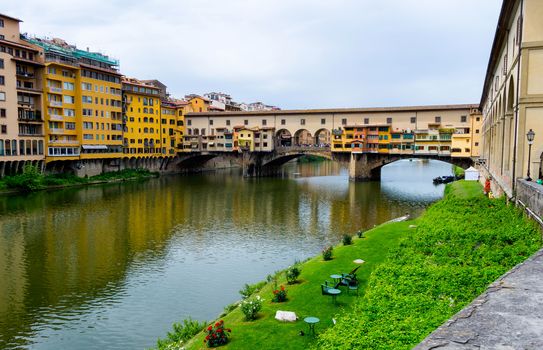 Ponte Vecchio, famous old bridge in Florence on the Arno river, Italy