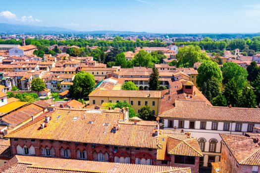 View over Italian town Lucca with typical terracotta roofs