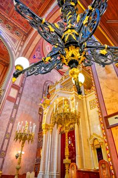 Budapest, Hungary - May 26, 2019 - The Interior of the Dohany Street Synagogue, built in 1859, located in Budapest, Hungary.