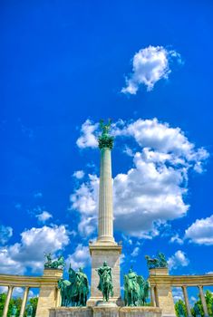 Millennium Monument on the Heroes' Square in Budapest, Hungary.