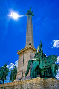 Millennium Monument on the Heroes' Square in Budapest, Hungary.