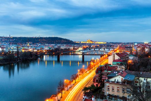 Prague panorama in the evening, view from Vysehrad