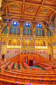 Budapest, Hungary - May 26, 2019 - The interior of the Hungarian Parliament Building in Budapest, Hungary.