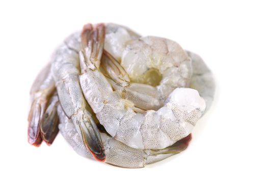Fresh raw shrimps prawns isolated on white background / Peel shrimp seafood 