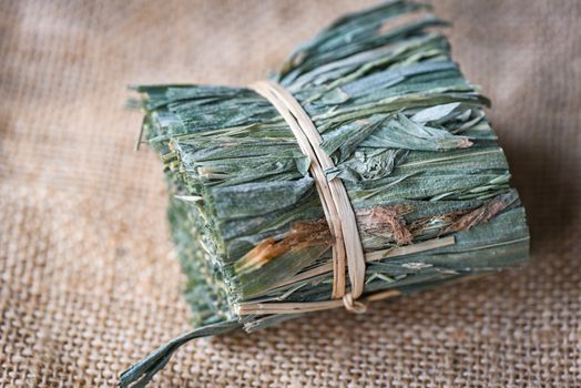 Herbal medicine dried herb from nature  / Dry leaves grass leaf on the sack