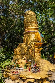 Phallic symbols decorated Gold phallus sculpture penis on Koh Samui island, Thailand