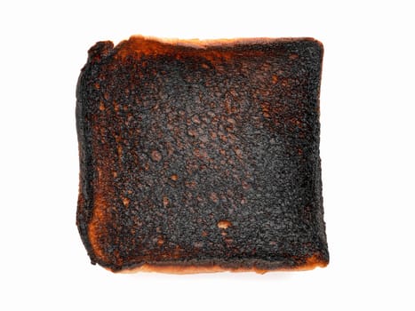 Burnt toast bread slice isolated on white background.