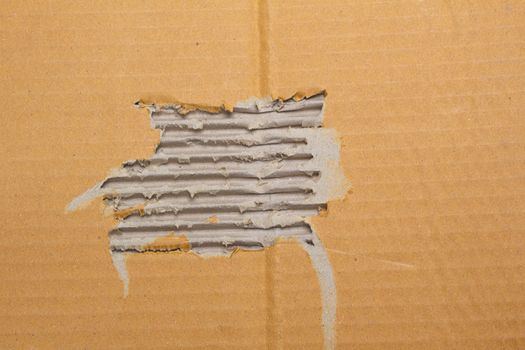 Torn corrugated brown cardboard sheet abstract background, texture of recycle paper box for design art work.