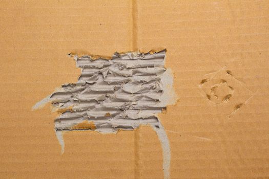 Torn corrugated brown cardboard sheet abstract background, texture of recycle paper box for design art work.