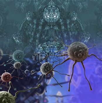 Digital 3d illustration of cancer cells in human body
