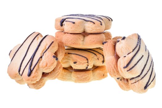 homemade cookies sandwich with chocolate and custard isolated on white background.