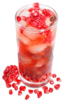 Pomegranate cocktail isolated on white background.