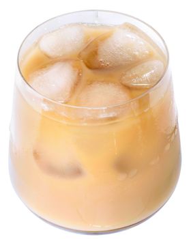 Glass with iced coffee isolated on white background.