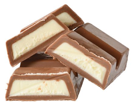 Chocolate marzipan bar isolated on a white background.