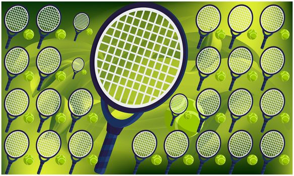 digital textile design of tennis equipment on abstract background