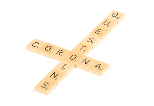 Corona questions letters, isolated on a white background