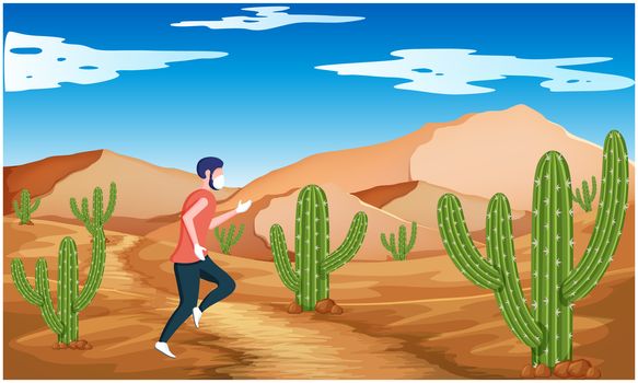man is running in the desert in morning