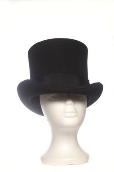 Vintage Top Hat on Mannequin Head Isolated on White Background