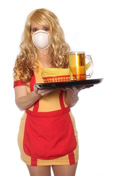 Restaurant and Bar Waitress Wearing Face Mask To Prevent illness Shallow DOF